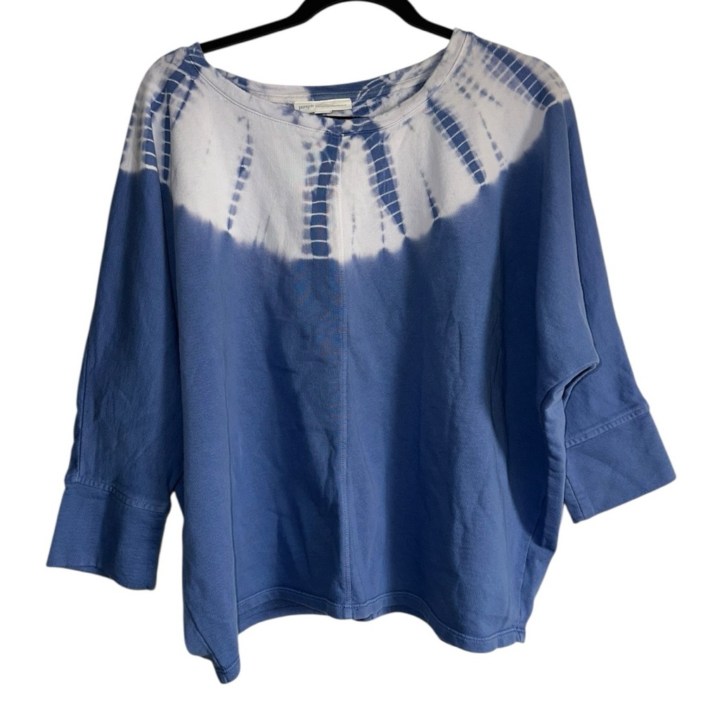 J.Jill Pure Jill 100% Organic Cotton Blue White Tie Dye Dolman Sleeve Sweatshirt